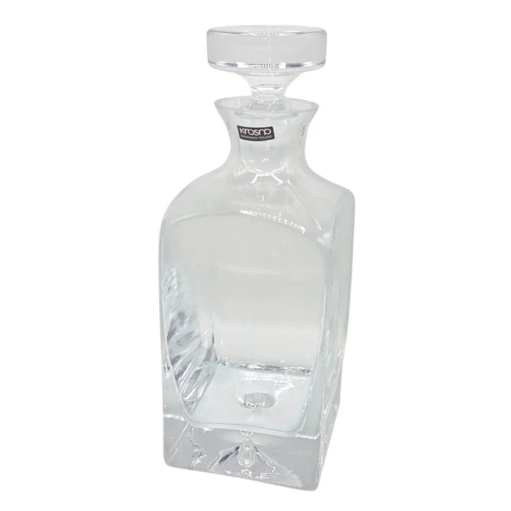 Krosno Glass Heavy Square Decanter‎ With Stopper Made In Poland 24.5oz 750ml NEW